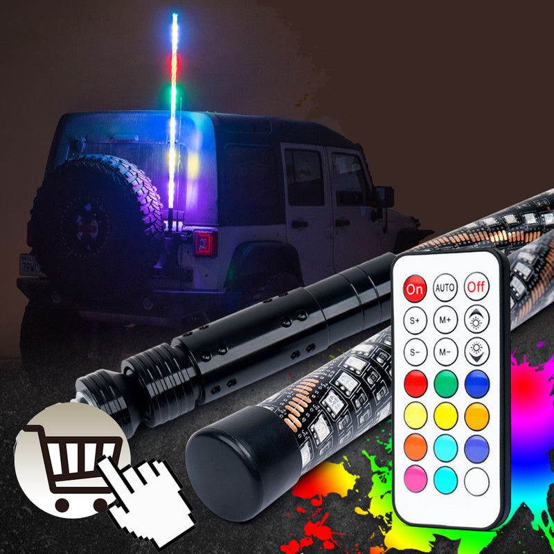 LED Flag Antenna Whip For ATV UTV Truck Light Whip Buggy RGB LED Whip Light